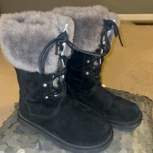 UGG Black suede with  grey fur winter boots
